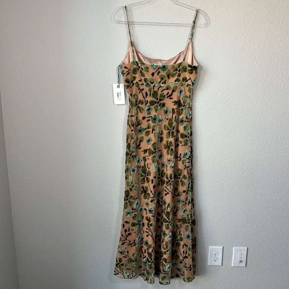 Staud size 12 Dianna midi slip dress floral burnout velvet tan green NEW - Picture 7 of 15